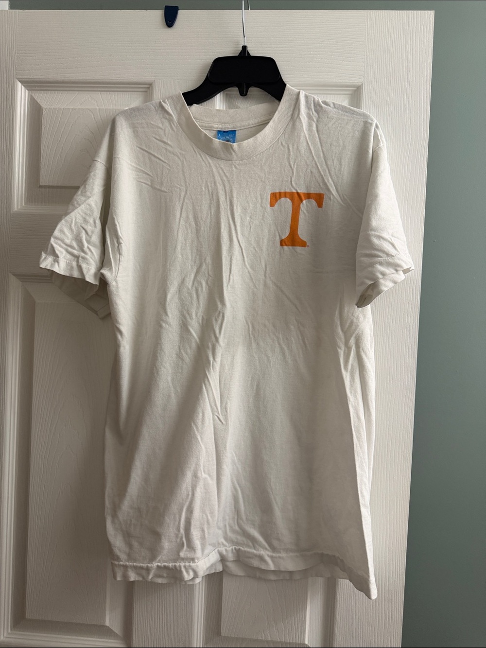 Fruit of the Loom White Short-Sleeve Tee with Orange 'T' Chest Logo